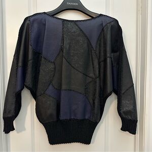 Handcrafted Patchwork Leather Pullover, Avant Garde Batwing Top